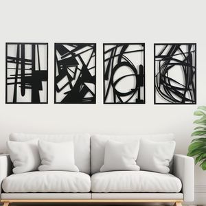 Pack Of 4 Black Abstract Metal Wall Art - Matte Finish Aesthetic Minimalistic💜